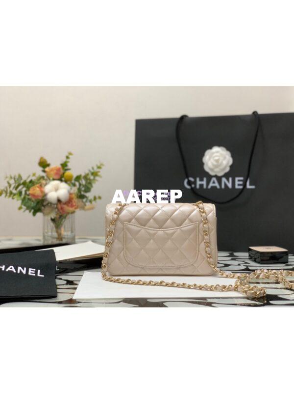 Replica Chanel Quilted Mini Classic Flap CF Bag 20cm in Iridescent Lambskin Beige 7