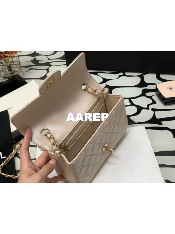 Replica Chanel Quilted Mini Classic Flap CF Bag 20cm in Iridescent Lambskin Beige 8