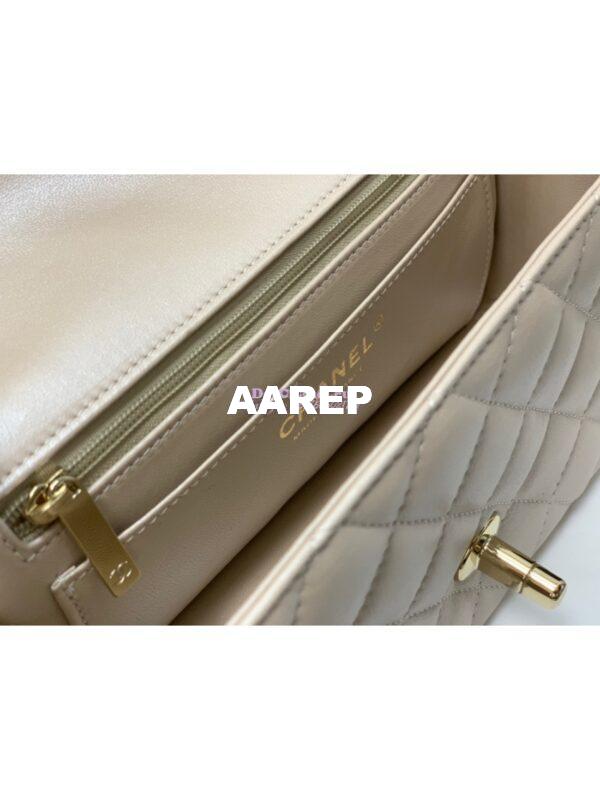 Replica Chanel Quilted Mini Classic Flap CF Bag 20cm in Iridescent Lambskin Beige 9