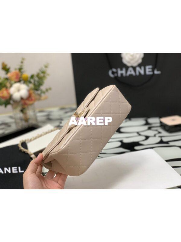 Replica Chanel Quilted Mini Classic Flap CF Bag 20cm in Iridescent Lambskin Beige 10