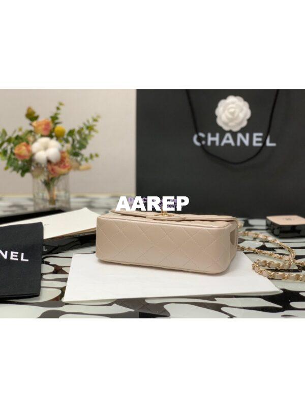 Replica Chanel Quilted Mini Classic Flap CF Bag 20cm in Iridescent Lambskin Beige 11