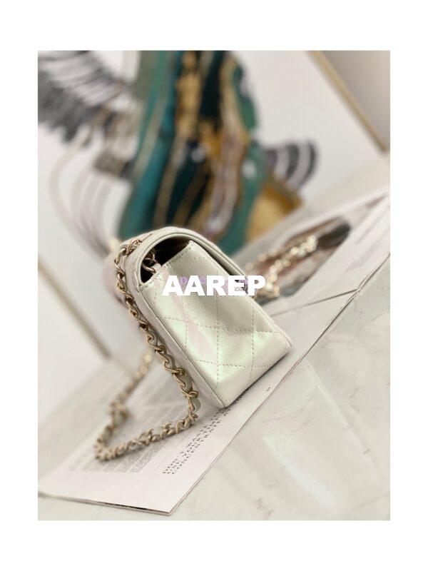 Replica Chanel Quilted Mini Classic Flap CF Bag 20cm in Iridescent Lambskin White 2