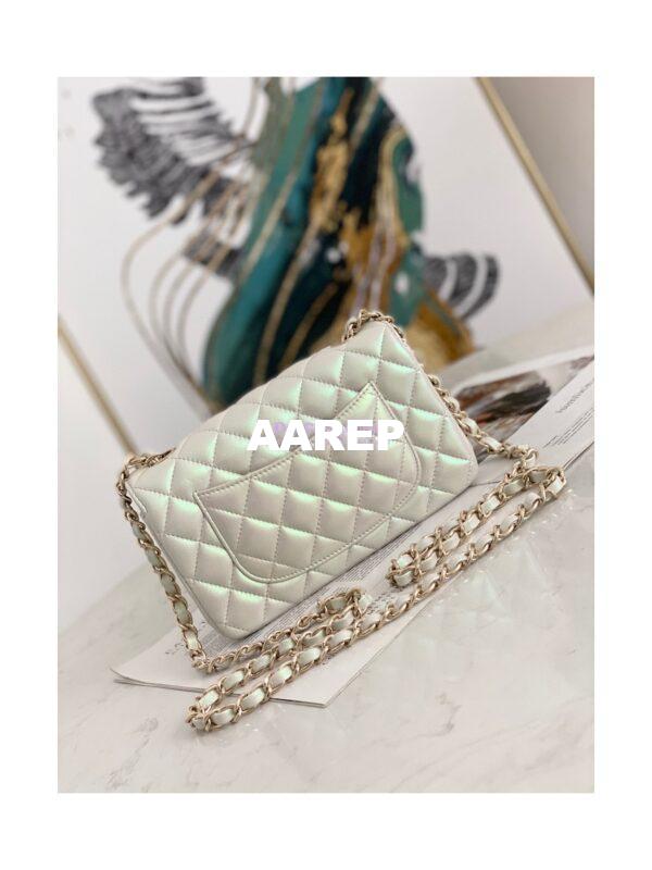 Replica Chanel Quilted Mini Classic Flap CF Bag 20cm in Iridescent Lambskin White 6