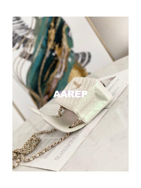 Replica Chanel Quilted Mini Classic Flap CF Bag 20cm in Iridescent Lambskin White 7