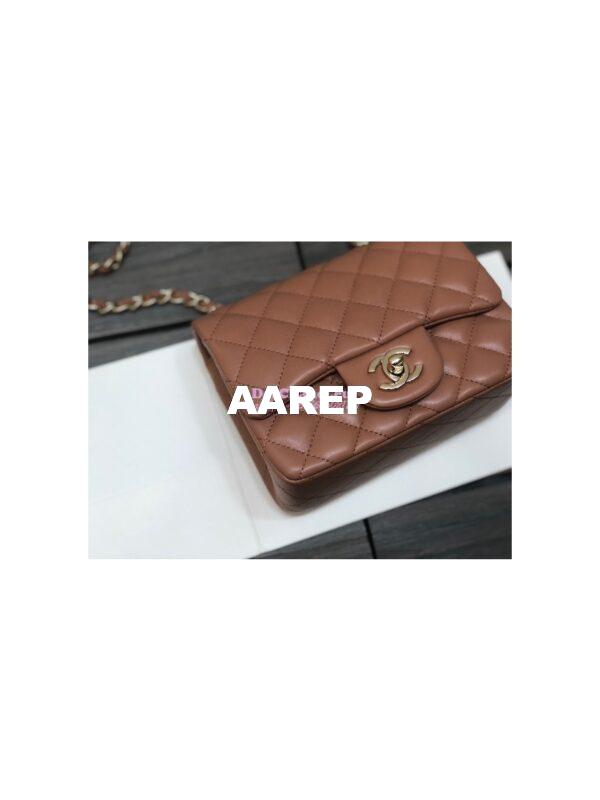 Replica Chanel Mini Classic Flap CF Bag 17cm in Lambskin Brown 4
