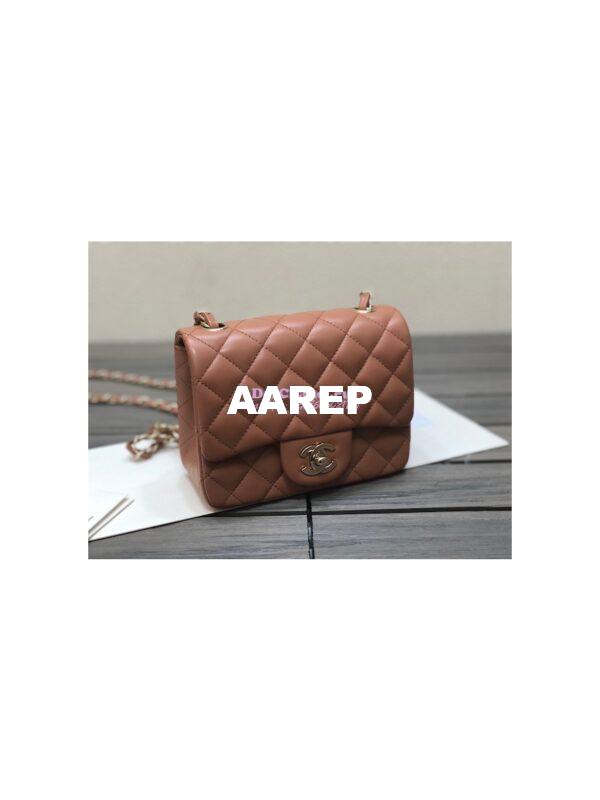 Replica Chanel Mini Classic Flap CF Bag 17cm in Lambskin Brown 6