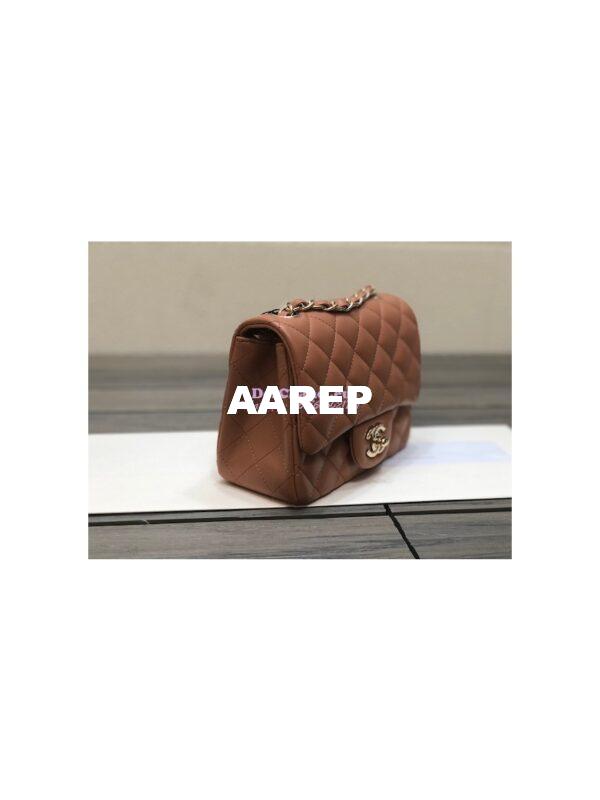 Replica Chanel Mini Classic Flap CF Bag 17cm in Lambskin Brown 7