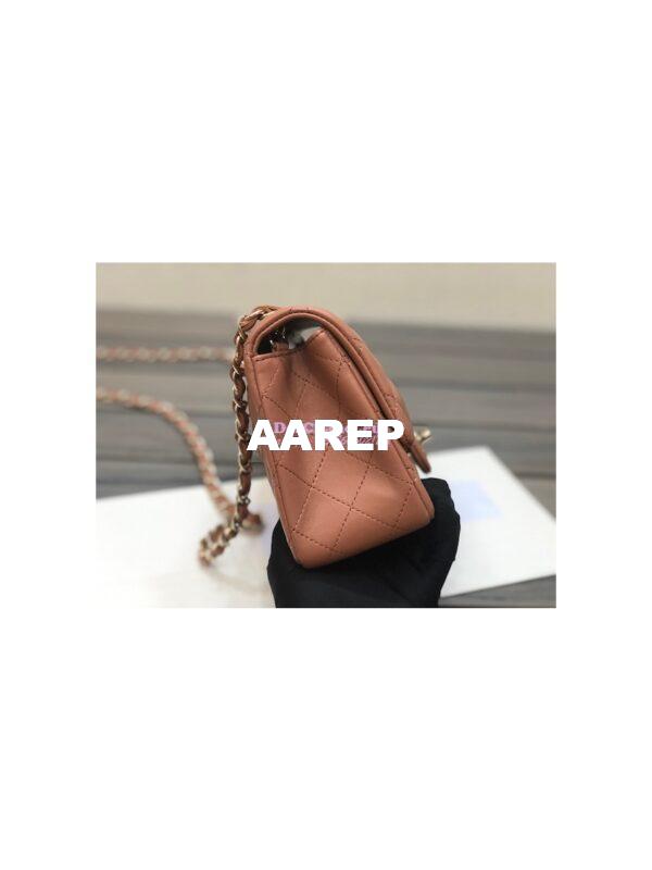 Replica Chanel Mini Classic Flap CF Bag 17cm in Lambskin Brown 8