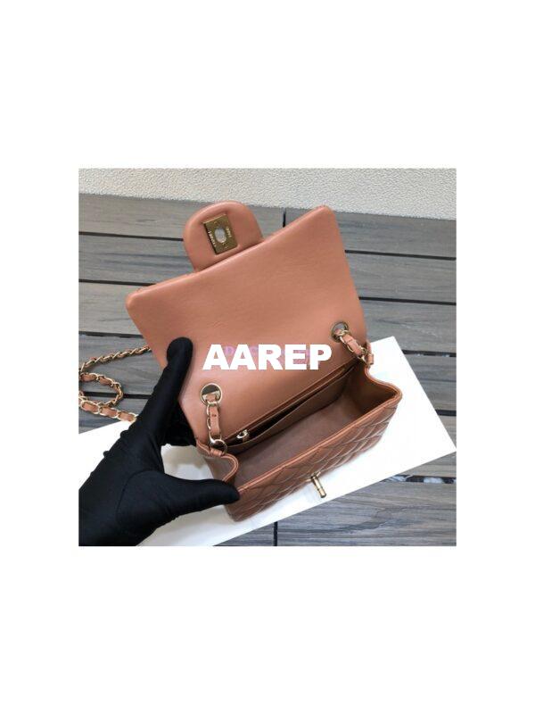 Replica Chanel Mini Classic Flap CF Bag 17cm in Lambskin Brown 11