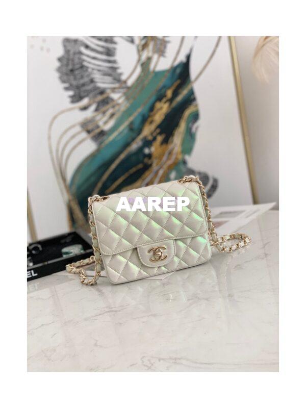 Replica Chanel Mini Classic Flap CF Bag 17cm in Iridescent Lambskin White