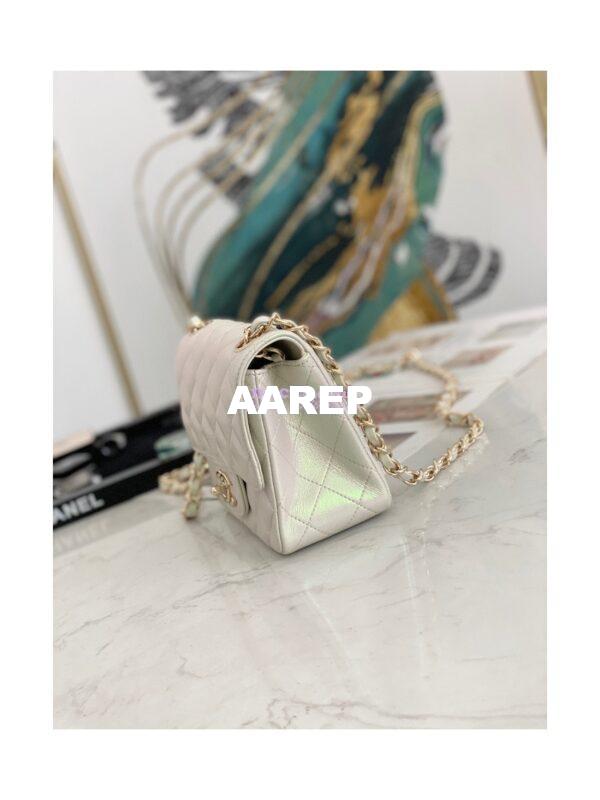 Replica Chanel Mini Classic Flap CF Bag 17cm in Iridescent Lambskin White 2