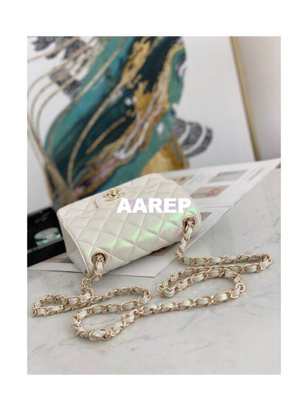 Replica Chanel Mini Classic Flap CF Bag 17cm in Iridescent Lambskin White 3