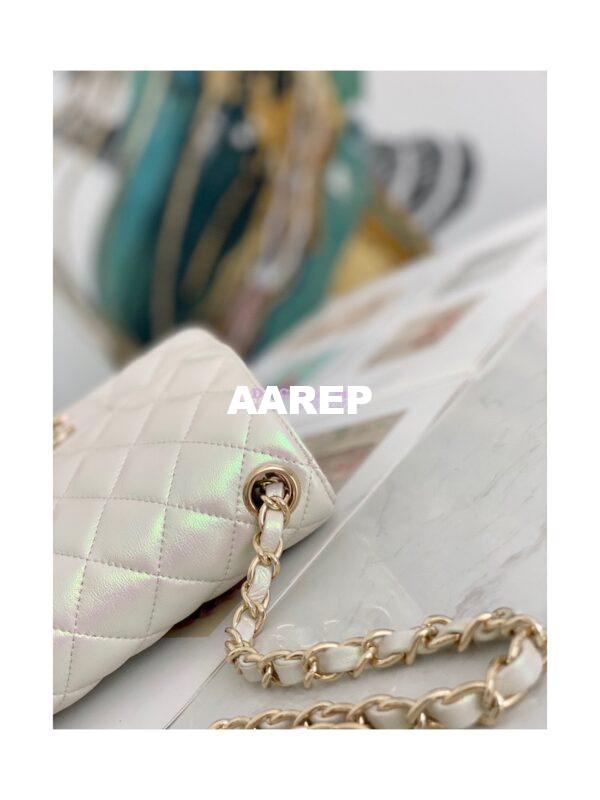 Replica Chanel Mini Classic Flap CF Bag 17cm in Iridescent Lambskin White 4
