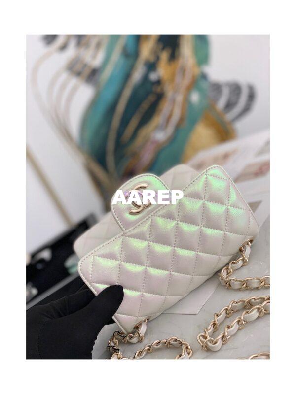 Replica Chanel Mini Classic Flap CF Bag 17cm in Iridescent Lambskin White 5