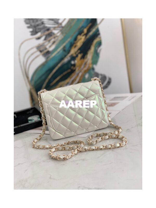 Replica Chanel Mini Classic Flap CF Bag 17cm in Iridescent Lambskin White 6