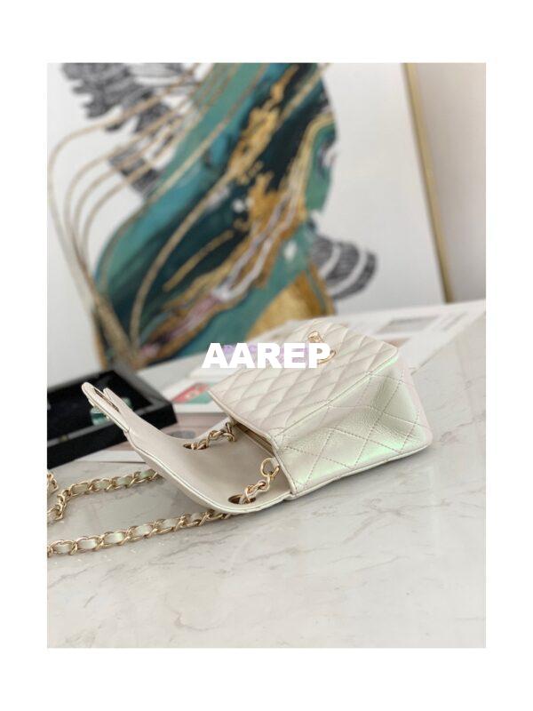 Replica Chanel Mini Classic Flap CF Bag 17cm in Iridescent Lambskin White 8
