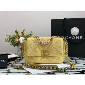 Replica Chanel 19 Flap Bag AS1160 AS1161 Tweed Yellow 2