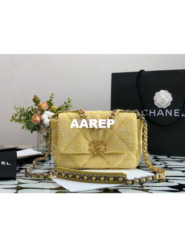 Replica Chanel 19 Flap Bag AS1160 AS1161 Tweed Yellow 2