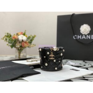 Replica Chanel Lambskin Mini Drawstring Bag AS2518 Black