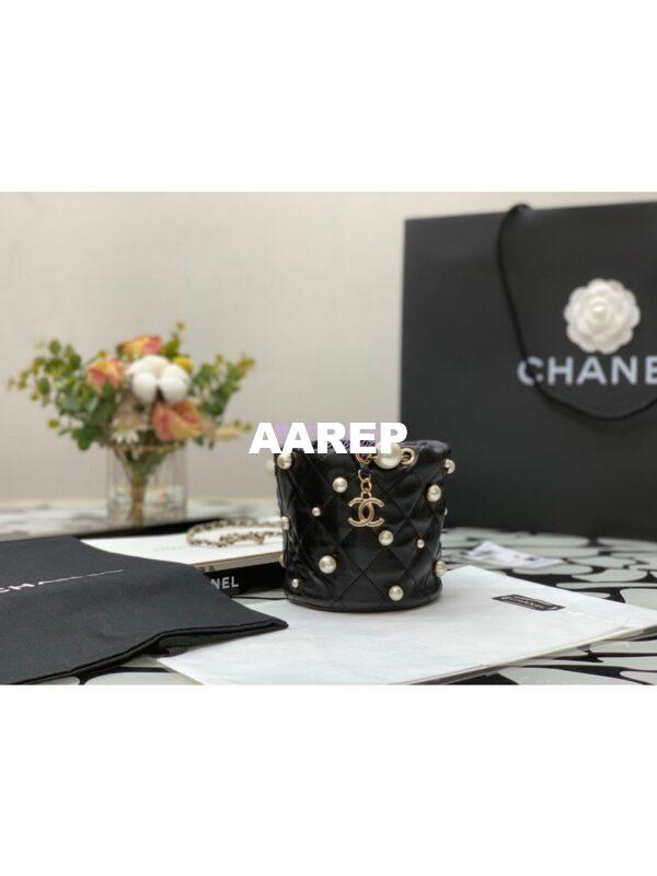 Replica Chanel Lambskin Mini Drawstring Bag AS2518 Black