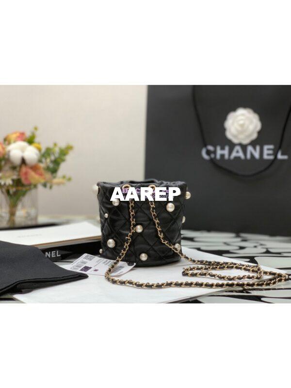 Replica Chanel Lambskin Mini Drawstring Bag AS2518 Black 6