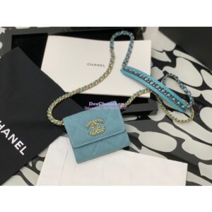 Replica Chanel 19 Flap Coin Purse With Chain AP1787 in Blue Denim 2