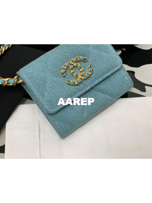 Replica Chanel 19 Flap Coin Purse With Chain AP1787 in Blue Denim 6