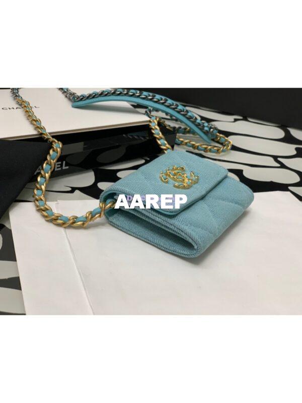 Replica Chanel 19 Flap Coin Purse With Chain AP1787 in Blue Denim 7