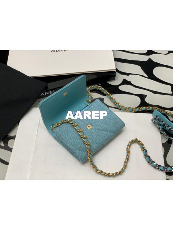 Replica Chanel 19 Flap Coin Purse With Chain AP1787 in Blue Denim 9