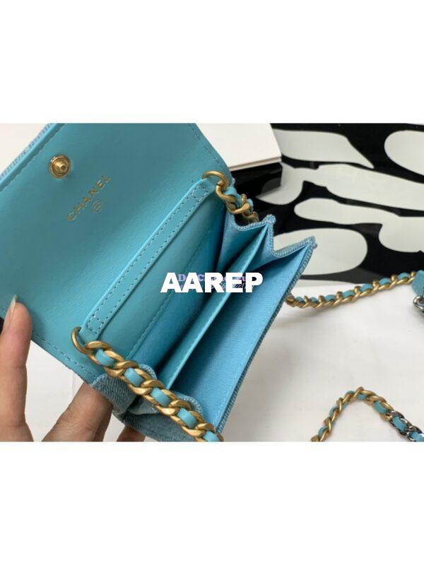 Replica Chanel 19 Flap Coin Purse With Chain AP1787 in Blue Denim 10