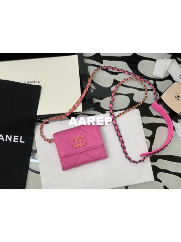 Replica Chanel 19 Flap Coin Purse With Chain AP1787 in Pink Denim 3