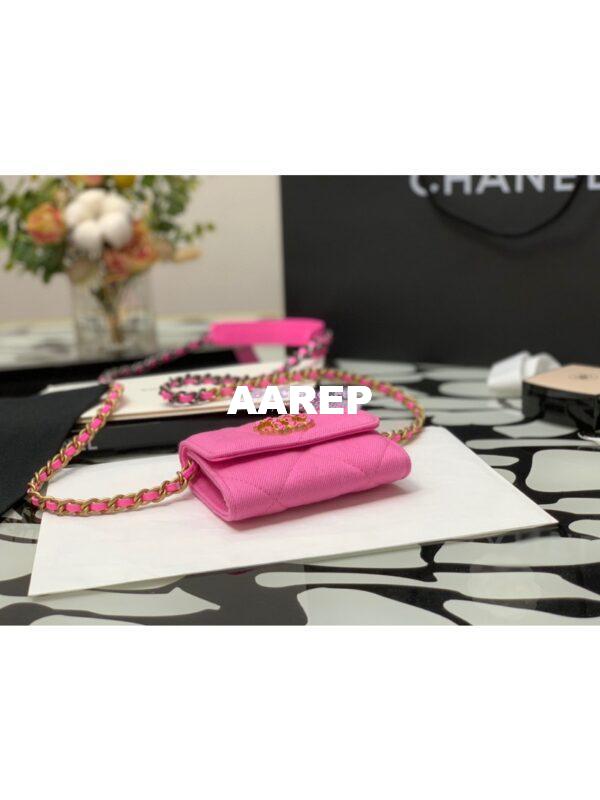 Replica Chanel 19 Flap Coin Purse With Chain AP1787 in Pink Denim 4