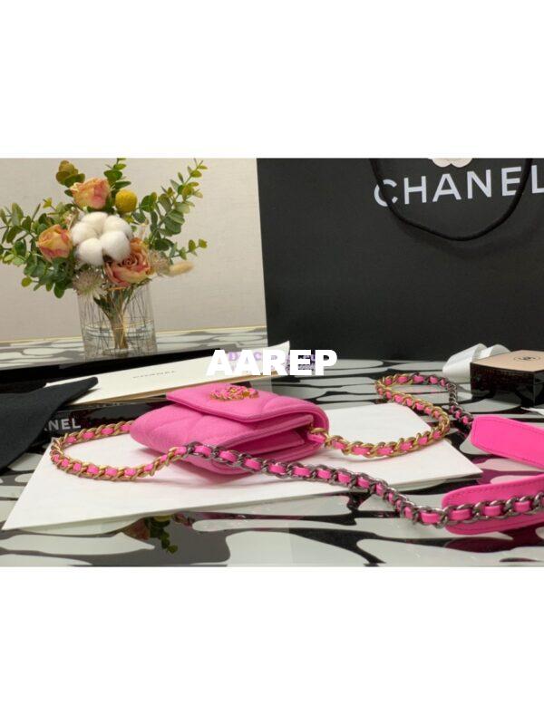 Replica Chanel 19 Flap Coin Purse With Chain AP1787 in Pink Denim 5