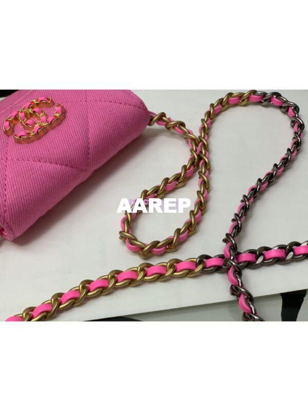 Replica Chanel 19 Flap Coin Purse With Chain AP1787 in Pink Denim 8