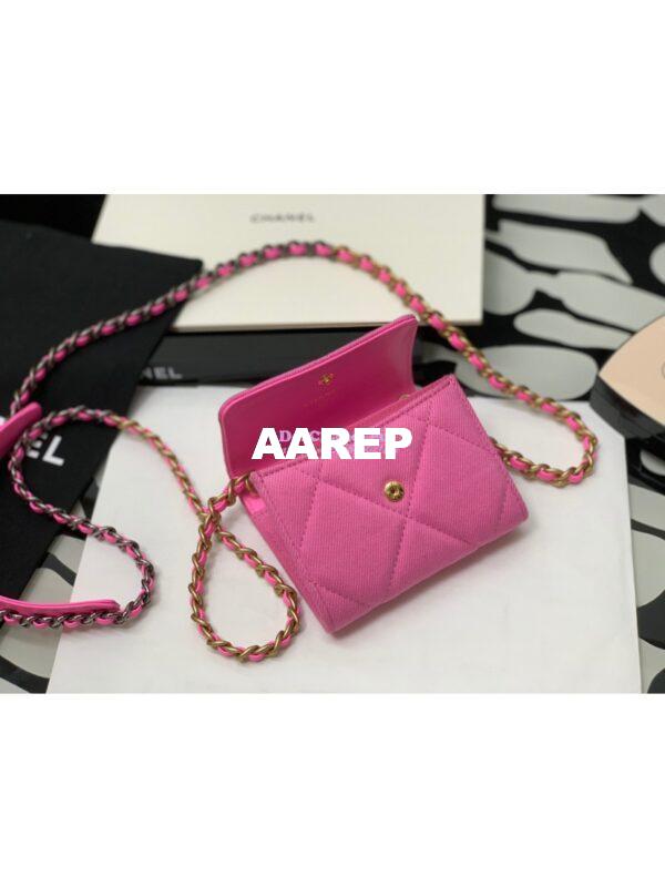 Replica Chanel 19 Flap Coin Purse With Chain AP1787 in Pink Denim 9