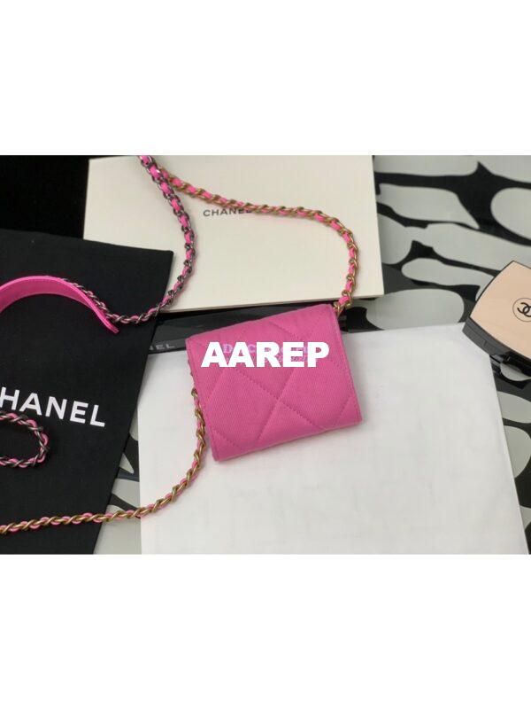 Replica Chanel 19 Flap Coin Purse With Chain AP1787 in Pink Denim 11