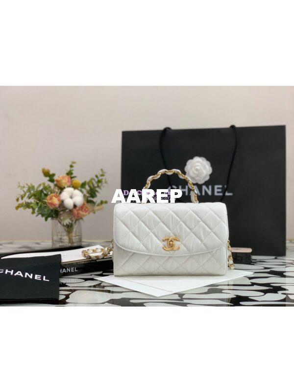 Replica Chanel Small Flap Crumpled Lambskin Bag With CC Wrapped Top Handle AS2478 White 3