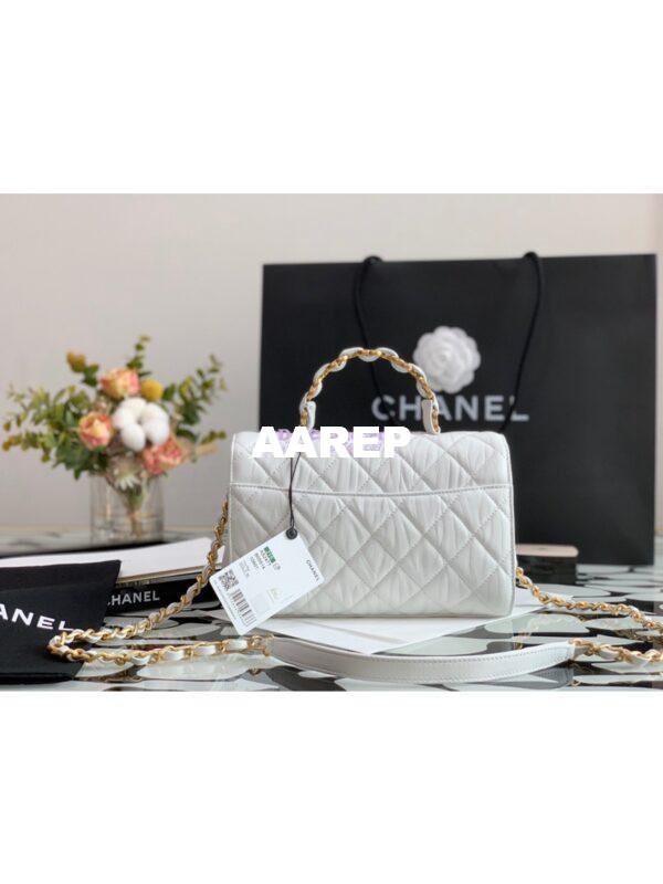 Replica Chanel Small Flap Crumpled Lambskin Bag With CC Wrapped Top Handle AS2478 White 7