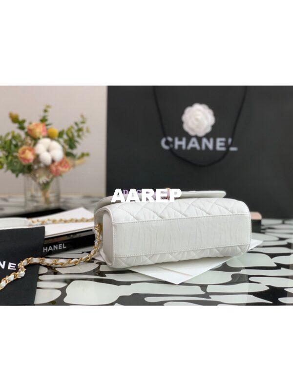 Replica Chanel Small Flap Crumpled Lambskin Bag With CC Wrapped Top Handle AS2478 White 11