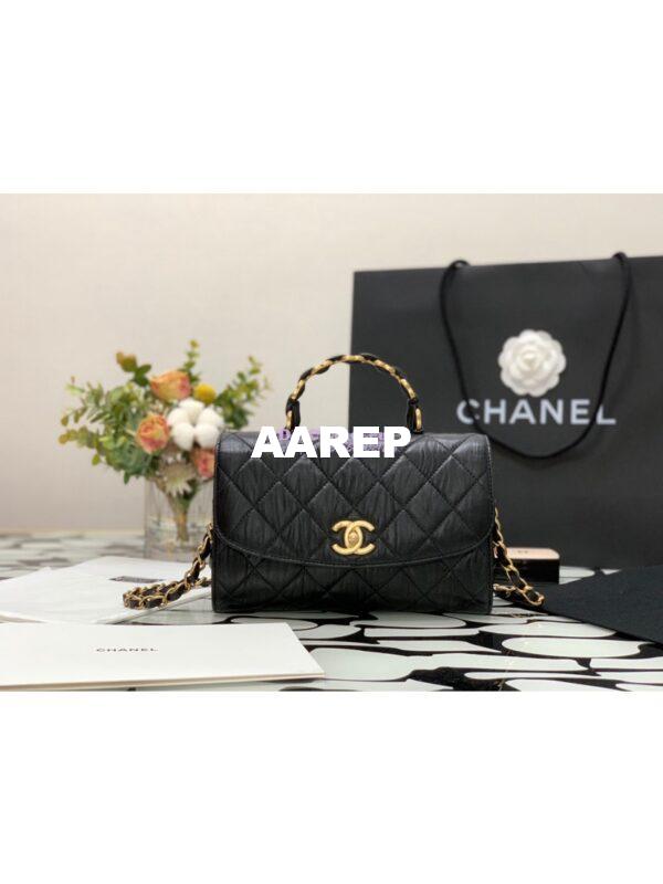 Replica Chanel Small Flap Crumpled Lambskin Bag With CC Wrapped Top Handle AS2478 Black 3