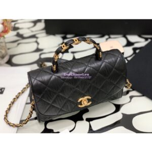 Replica Chanel Small Flap Crumpled Lambskin Bag With CC Wrapped Top Handle AS2478 Black 2