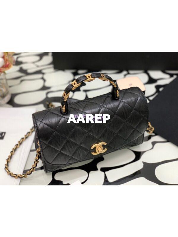 Replica Chanel Small Flap Crumpled Lambskin Bag With CC Wrapped Top Handle AS2478 Black 4