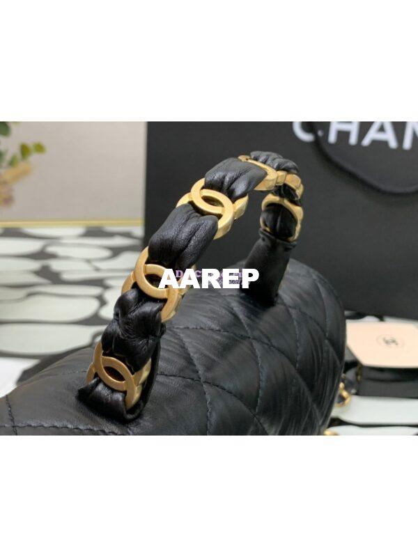 Replica Chanel Small Flap Crumpled Lambskin Bag With CC Wrapped Top Handle AS2478 Black 5