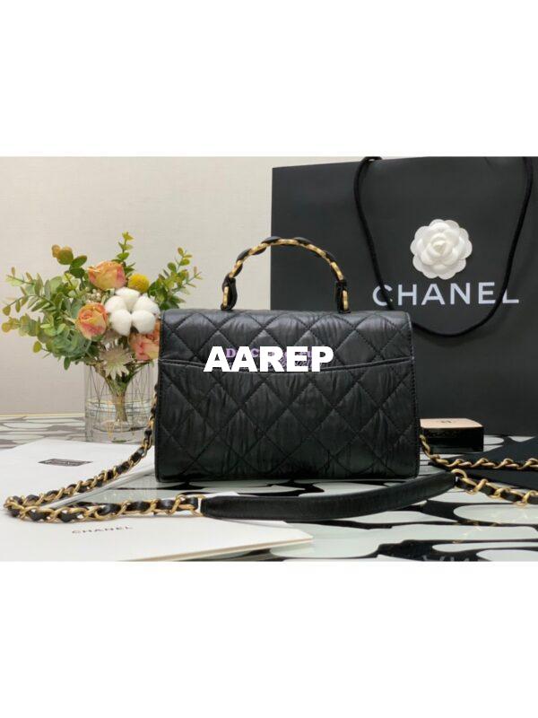 Replica Chanel Small Flap Crumpled Lambskin Bag With CC Wrapped Top Handle AS2478 Black 11