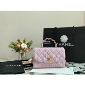 Replica Chanel Small Flap Crumpled Lambskin Bag With CC Wrapped Top Handle AS2478 Light Pink