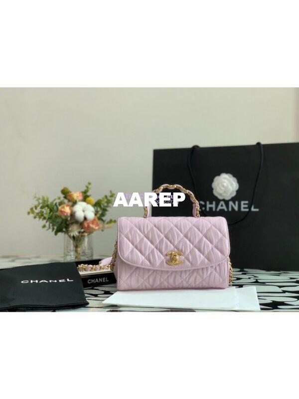 Replica Chanel Small Flap Crumpled Lambskin Bag With CC Wrapped Top Handle AS2478 Light Pink 3