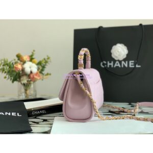 Replica Chanel Small Flap Crumpled Lambskin Bag With CC Wrapped Top Handle AS2478 Light Pink 2