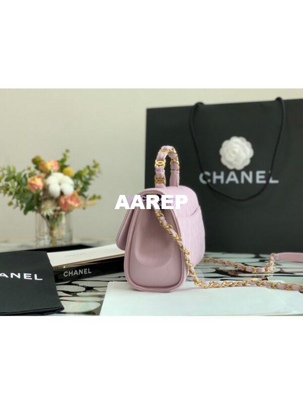 Replica Chanel Small Flap Crumpled Lambskin Bag With CC Wrapped Top Handle AS2478 Light Pink 4