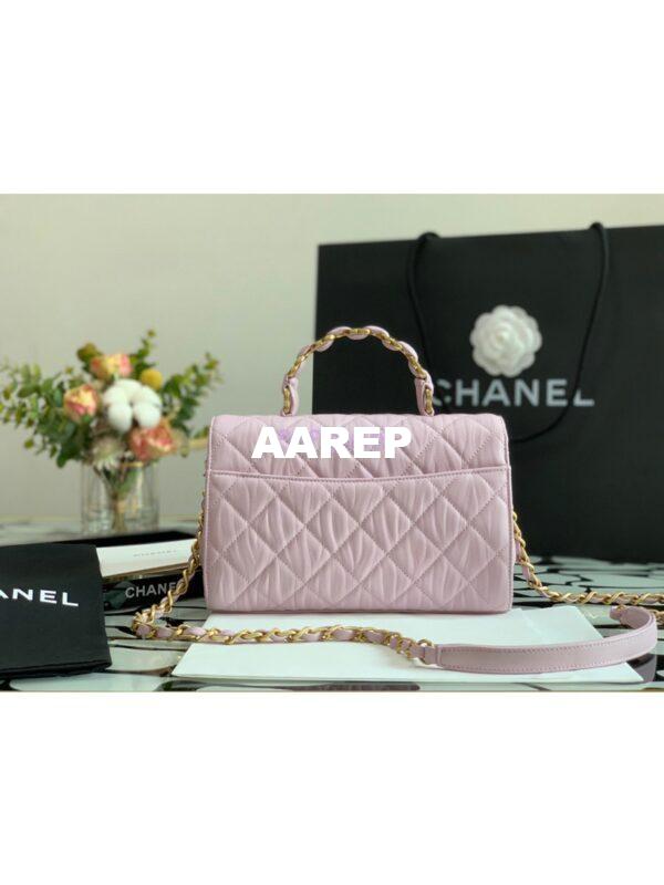 Replica Chanel Small Flap Crumpled Lambskin Bag With CC Wrapped Top Handle AS2478 Light Pink 5