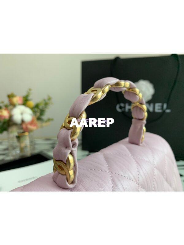 Replica Chanel Small Flap Crumpled Lambskin Bag With CC Wrapped Top Handle AS2478 Light Pink 6
